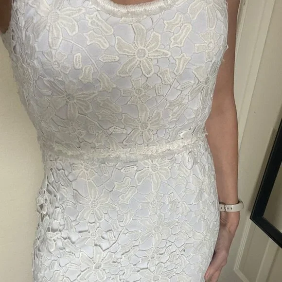 Elie Tahari white royal blue lace crochet floral sleeveless casual maxi dress - Picture 6 of 9